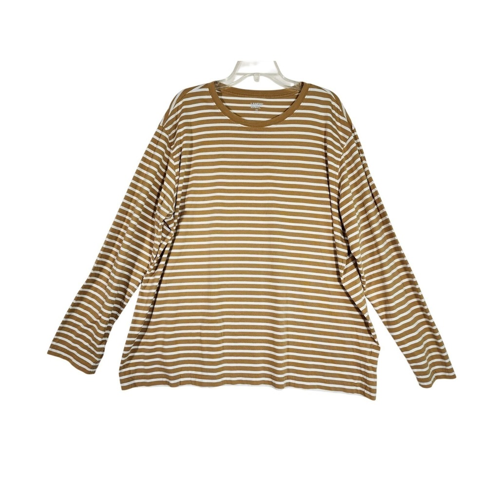 Lands End XXL Yellow White Striped Cotton Long Sleeve Top Preppy Coastal Casual